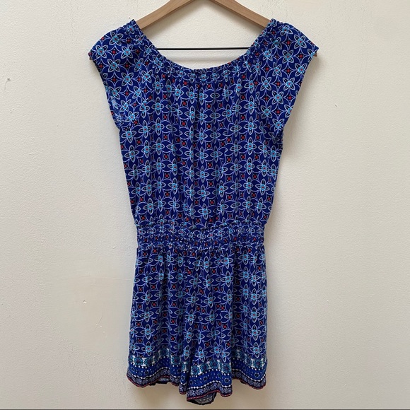 Justice Blue Geometric Print Short Sleeve Romper - Picture 4 of 8
